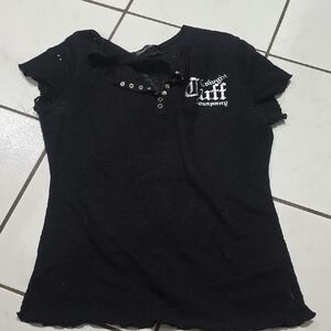 Cowgirl Tuff Black Short Sleeve Tee with Button Accents